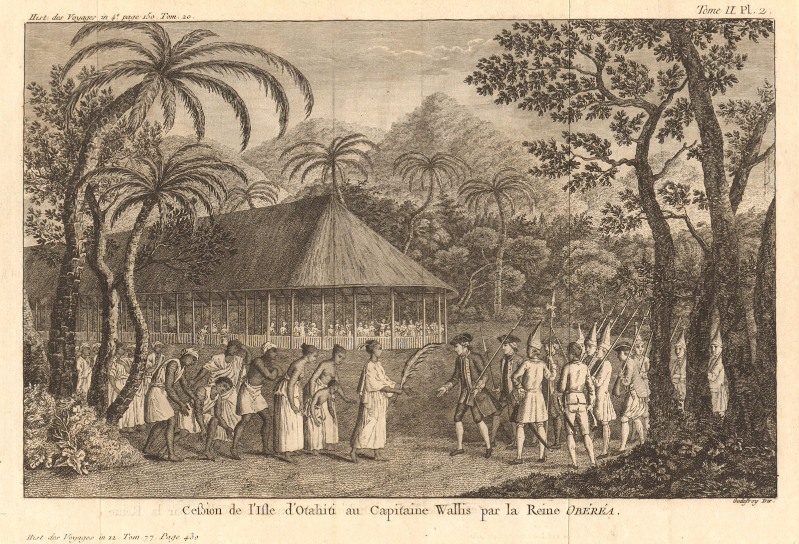 Tahiti being ceded to Captain Wallis by Queen Obere. Otahiti. Reine Obéréa 1789